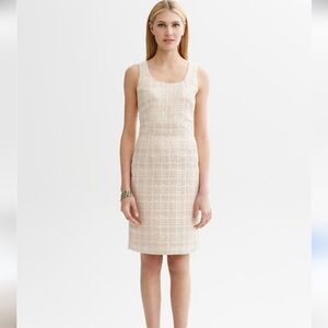 Banana Republic Metallic Houndstooth Shift Dress 8 Gold Cream